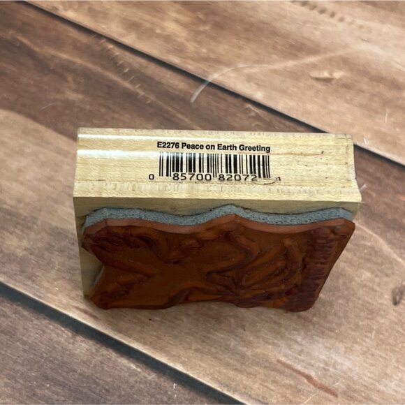 2001 HERO ARTS E2276 PEACE ON EARTH GREETING WOOD MOUNTED RUBBER STAMP DOVE - Picture 2 of 4